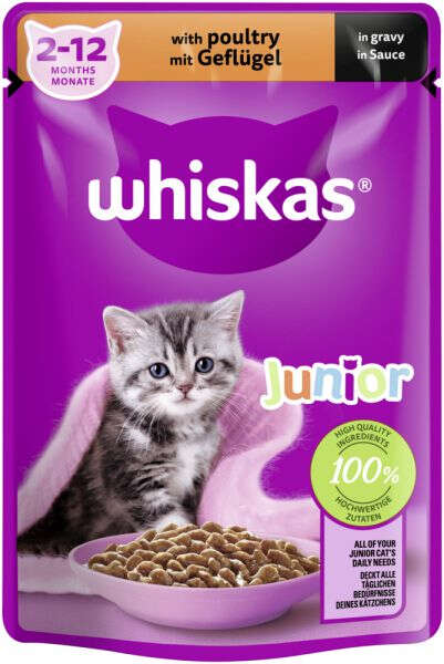 whiskas Katzen-Nassfutter Portionsbeutel Junior mit Geflügel in Sauce